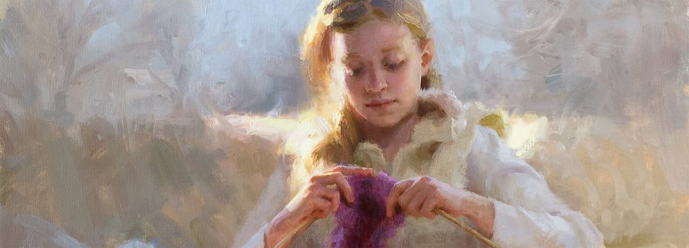 Knitter's Gift original oil painting by Adam Clague